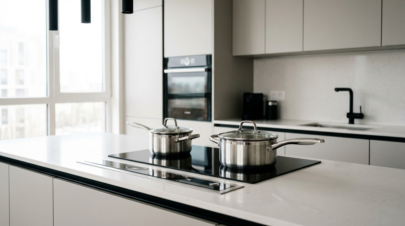 Rączki garnków obrócone do środka kuchenki