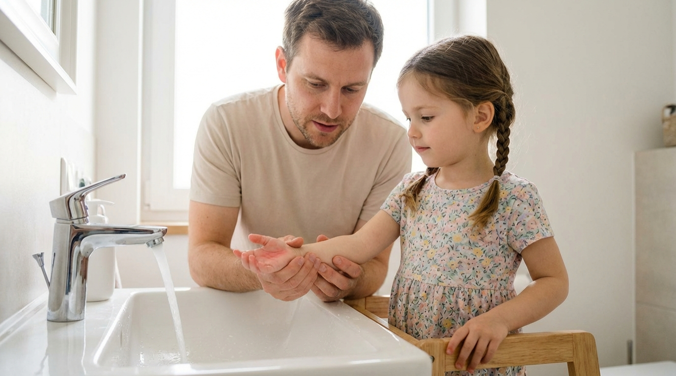 Schładzanie oparzenia pod wodą