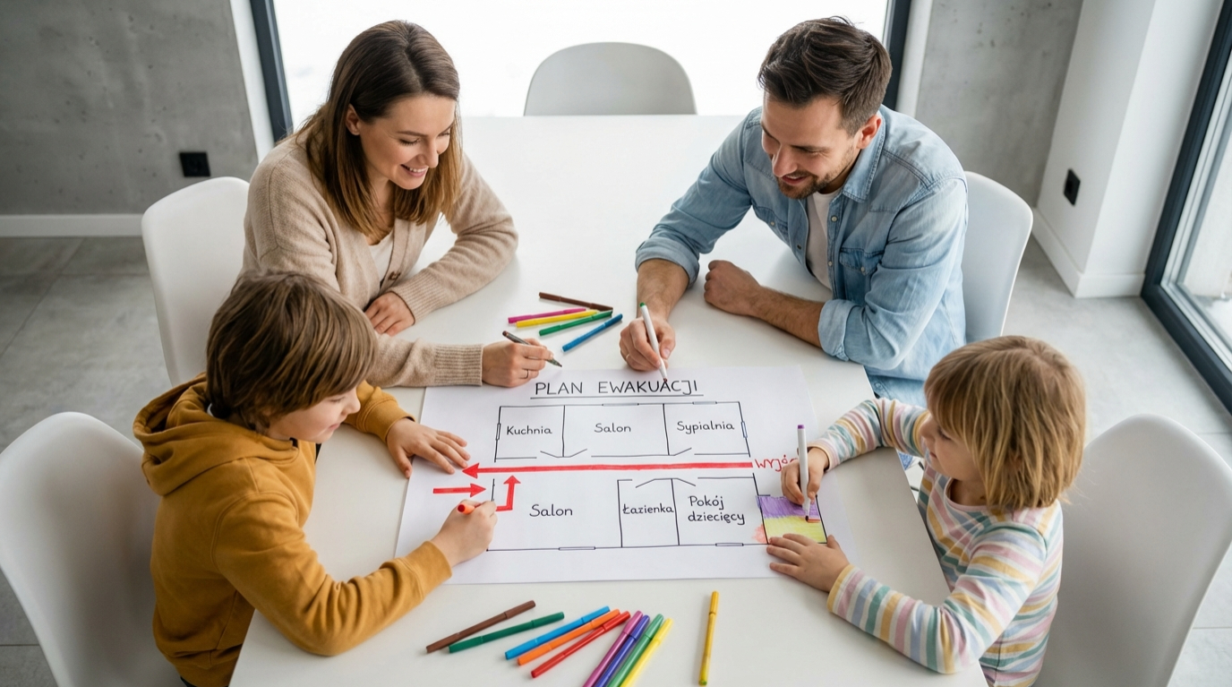Plan ewakuacji narysowany z dziećmi